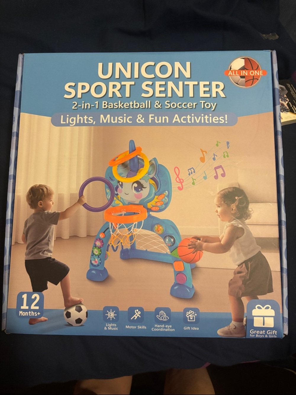 ICON Blue Plush Unicorn 2-in-1 Basketball & Soccer Toy